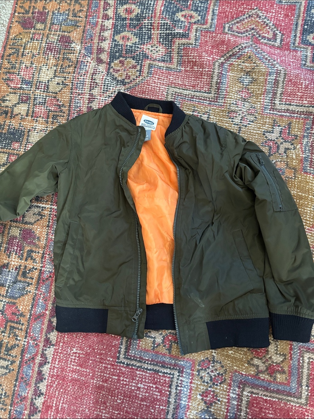 Old Navy Olive Green Kids Bomber Jacket with Orange Lining